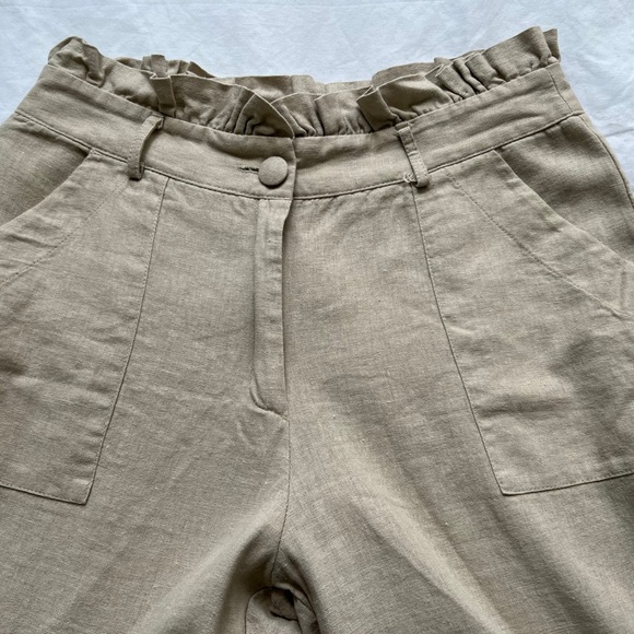 Mirage Pants Linen Blend Paper Bag Waist Wide Leg Beige Pockets - Picture 5 of 8